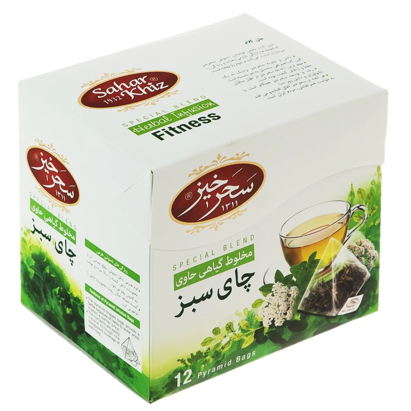 دمنوش کیسه ای هرمی سبز لاغری سحرخیز بسته 12 عددی