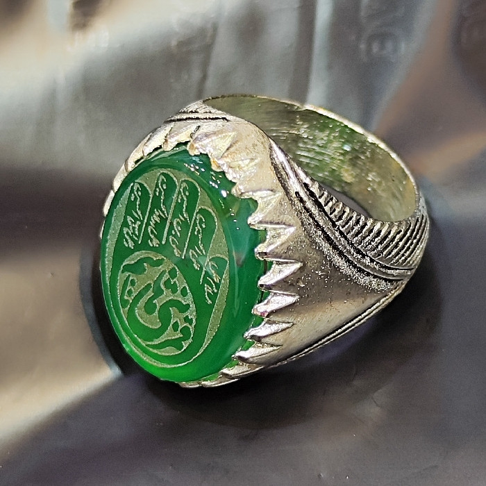 انگشتر مردانه مدل سنگ عقیق خطی طرح قمربنی هاشم کد 300