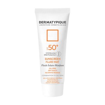 فلوئید ضد آفتاب بدون رنگ درماتیپیک SPF50 مدل Fluid mat محافظ PA++++ ،UVA ،UVB، ضد آب، ضد جوش و آکنه، مناسب پوست‌‌های چرب و مختلط حجم 40 میلی‌لیتر