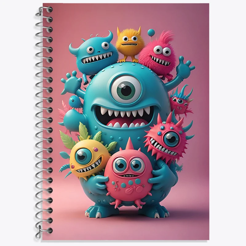 دفتر زبان 50 برگ خندالو مدل دو خط طرح هیولاهای بامزه کد N5851