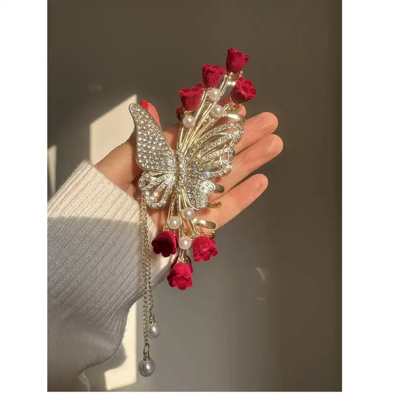 کلیپس مو زنانه مدل فلزی پروانه آویزدار