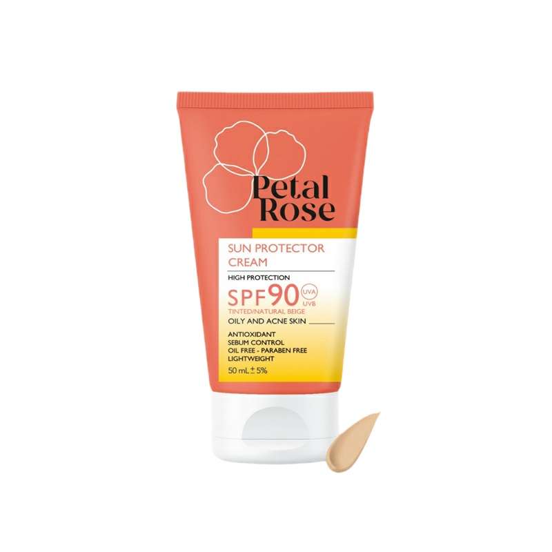 ضدآفتاب رنگی بژ طبیعی SPF90 پتال رز مدل High Protection مناسب پوست چرب حجم 50 میلی لیتر ضدآفتاب رنگی بژ طبیعی SPF90 پتال رز مدل High Protection مناسب پوست چرب حجم 50 میلی لیتر