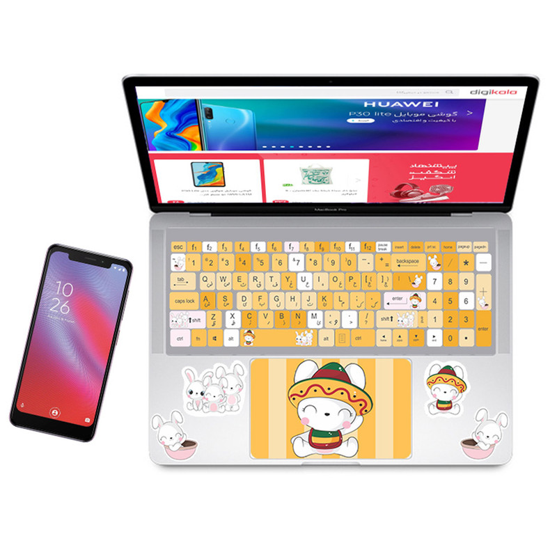 استیکر لپ تاپ راتیانا مدل bunny 04  مناسب برای لپ تاپ 15 تا 17 اینچ به همراه برچسب حروف فارسی کیبورد
