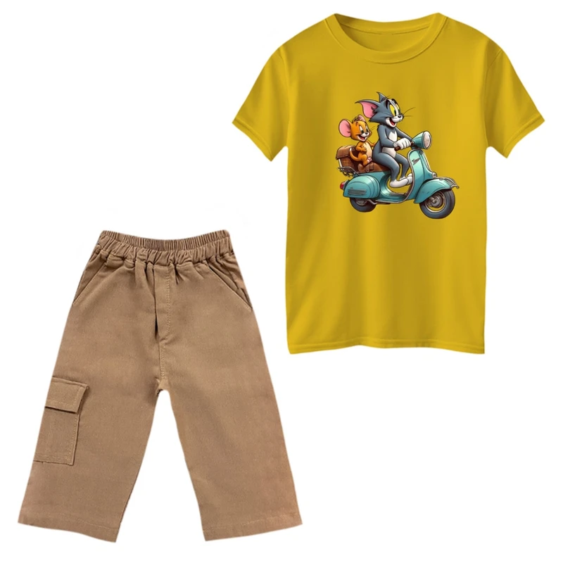 ست تی‌شرت و شلوارک پسرانه مدل تام و جری موتور