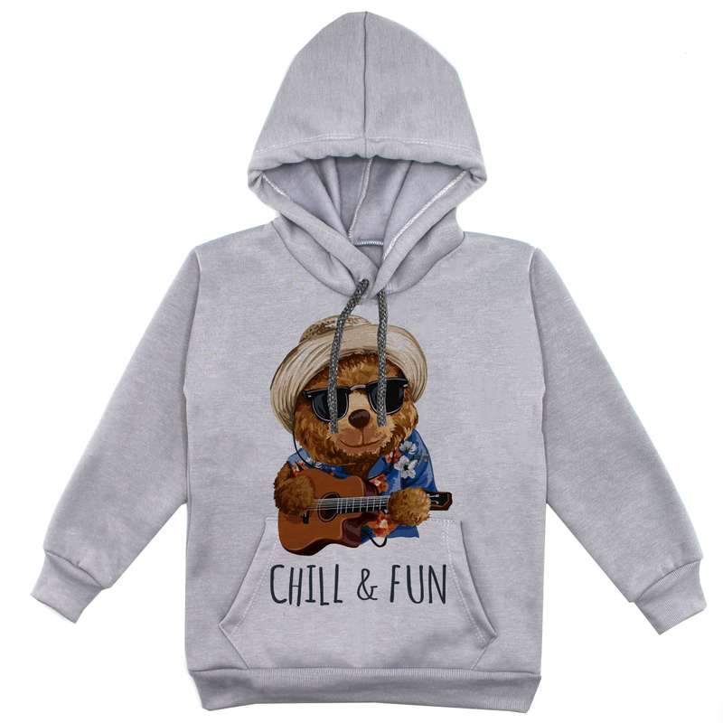 هودی پسرانه مدل خرس عینکی F186 رنگ طوسی