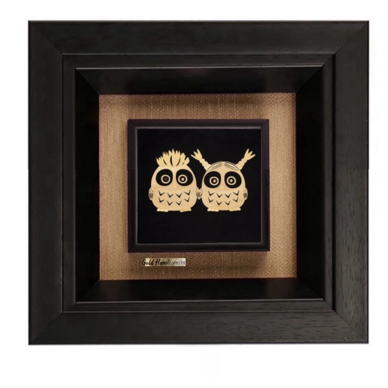 تابلو طلاکوب زرکات طرح دو جغد فانتزی مدل F269