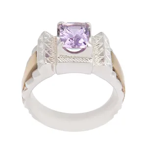 انگشتر نقره مردانه بازرگانی میلادی مدل سنگ آمیتیست رکاب دست ساز کد AM_2516