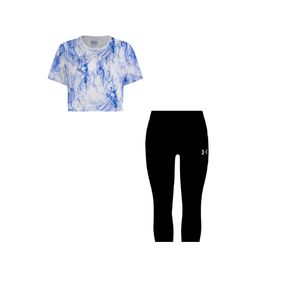 ست کراپ تی شرت و شلوارک ورزشی زنانه مدل 56-3101