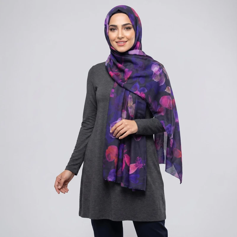 شال زنانه مدل نخی خنک تابستانی با طرح گل کد 2274-ana