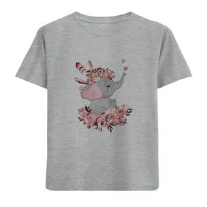 تی شرت آستین کوتاه دخترانه مدل فیل وگل D107