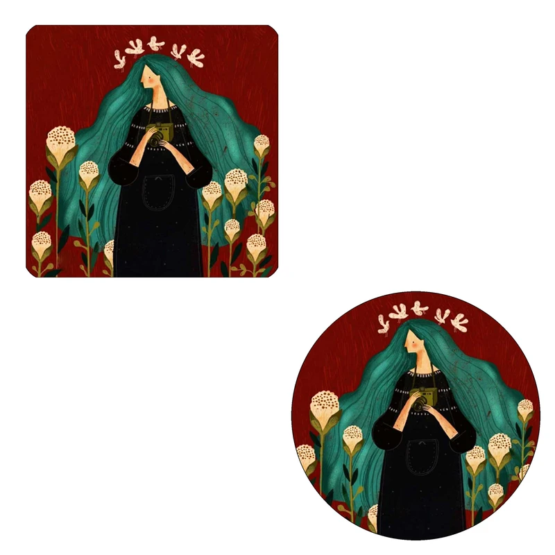 مگنت طرح زن در باغ گل کد wmg342 به همراه زیر لیوانی