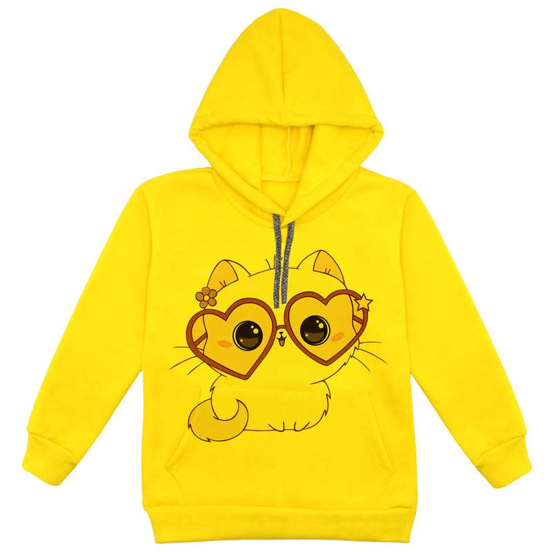 هودی دخترانه مدل گربه عینکی F141 رنگ زرد