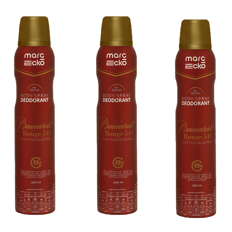 اسپری دئودورانت زنانه مارک اکو مدل باکارات رژ  حجم 200 میلی‌لیتر بسته 3 عددی