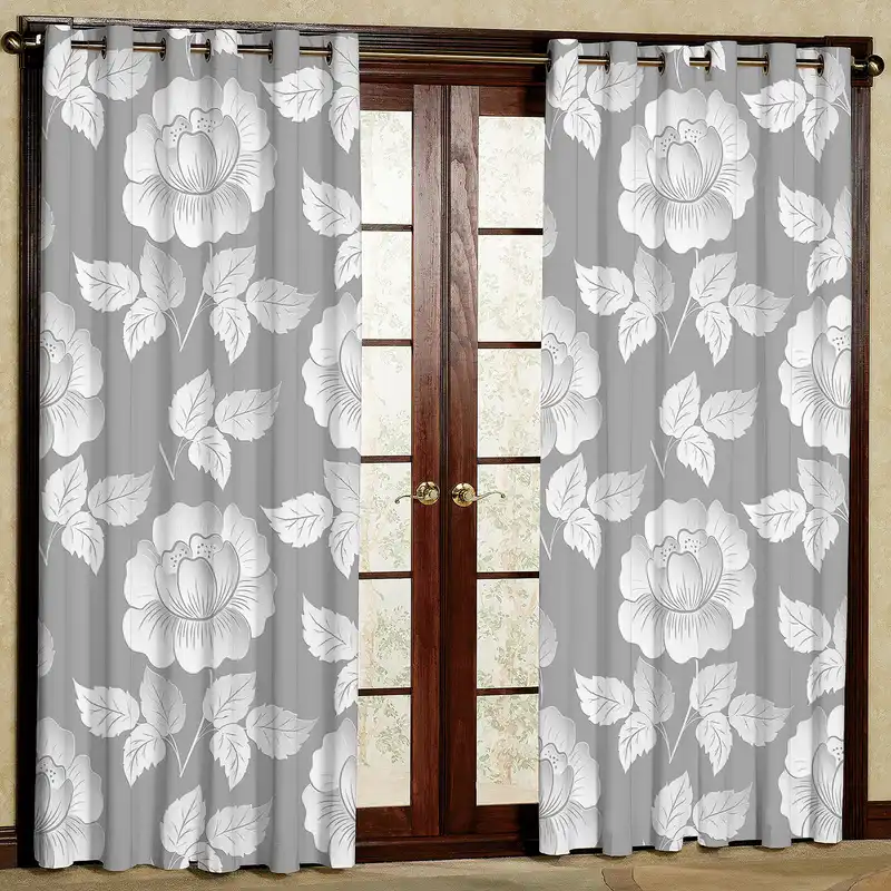 پرده مدل گل دار طوسی مخمل پانچی کد 4159 سایز 200x140 سانتی متر