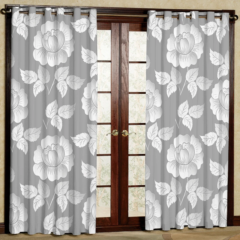 پرده مدل گل دار طوسی مخمل پانچی کد 4159 سایز 200x140 سانتی متر