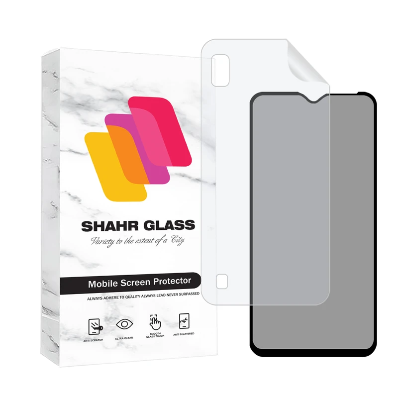 محافظ صفحه نمایش حریم شخصی شهر گلس مدل FULLPRIVNANOSH مناسب برای گوشی موبایل سامسونگ Galaxy A10 / M10 به همراه محافظ پشت گوشی