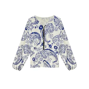 بلوز آستین بلند یقه گرد زنانه مدل 44123