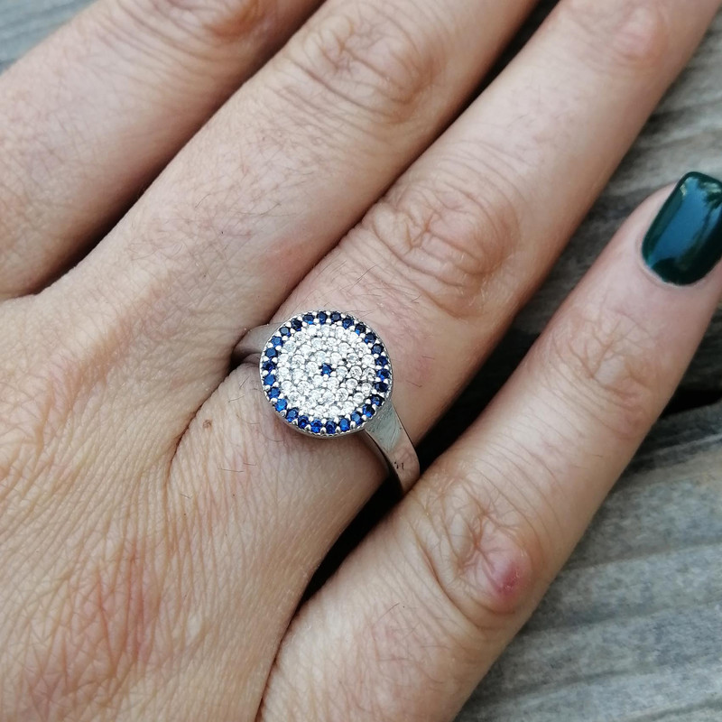 انگشتر نقره زنانه مدل چشم نظر تک چشمی کد RS2049