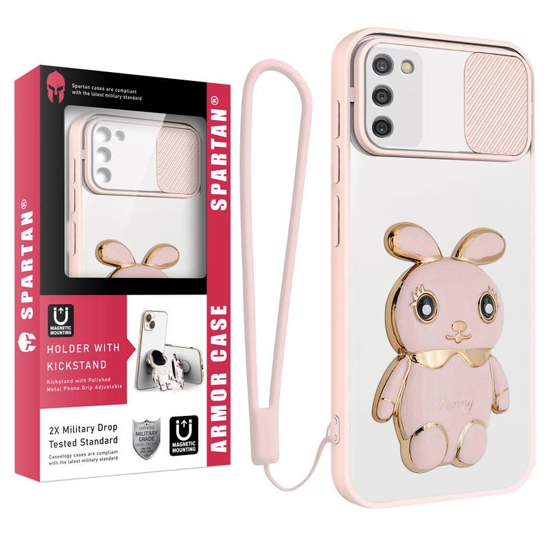کاور اسپارتان مدل Camshield Bunny مناسب برای گوشی موبایل سامسونگ Galaxy A02s به همراه بند نگهدارنده