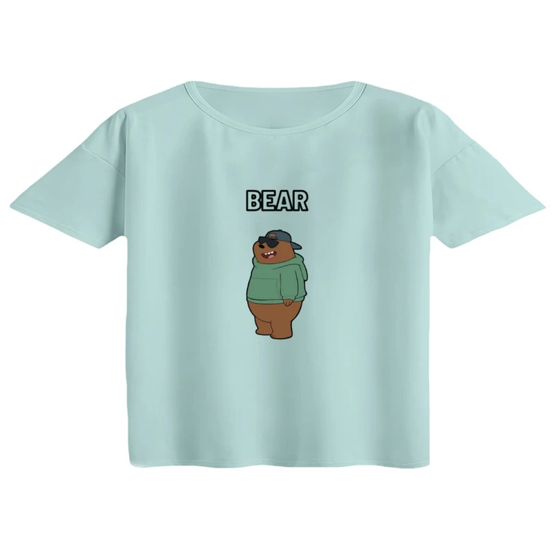 کراپ تی‌شرت آستین کوتاه زنانه مدل خرس عینکی