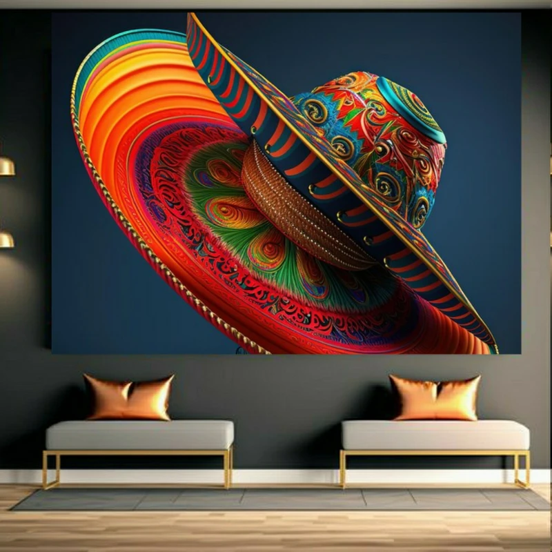 تابلو بوم طرح مخمل کلاه مکزیکی رنگی کد BK23237