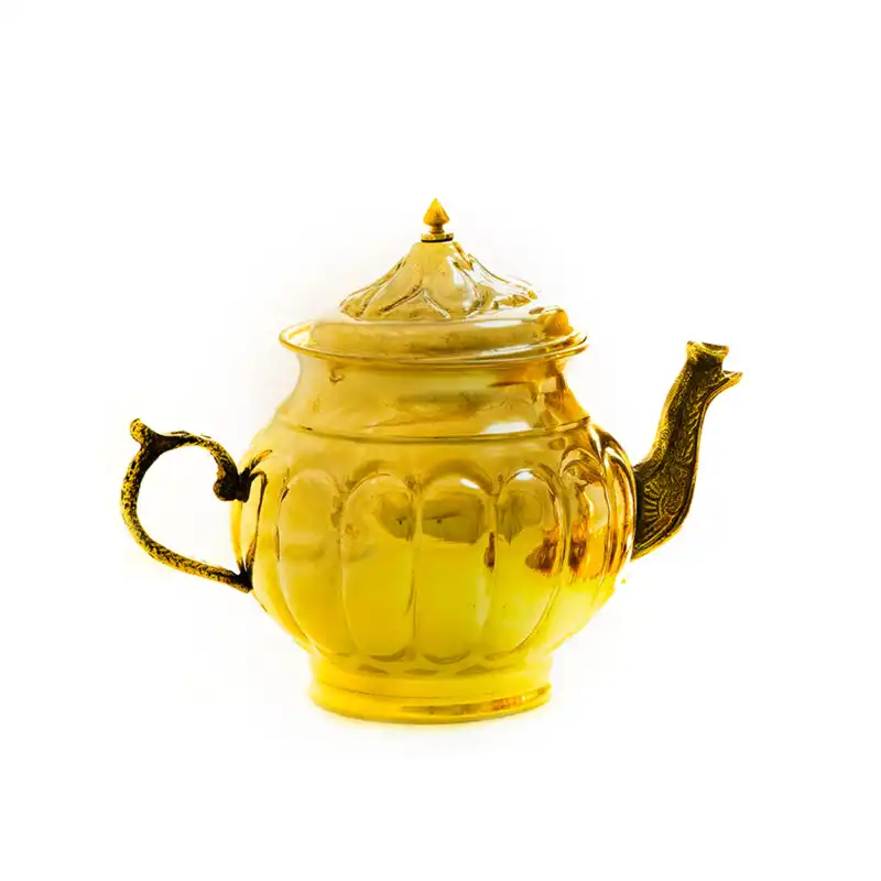 سرویس سماور ذغالی 5 پارچه برنجی مدل عدسی شیاردار کد H-1266