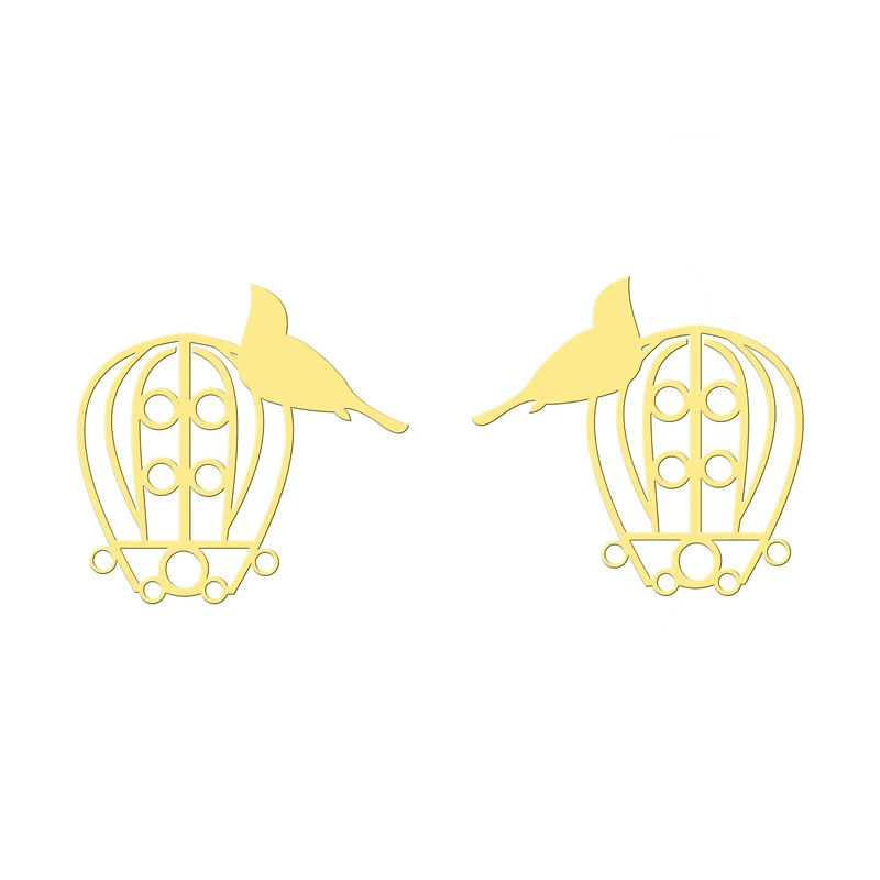 گوشواره طلا 18 عیار زنانه کرابو طرح پرنده و قفس مدل Kr5127