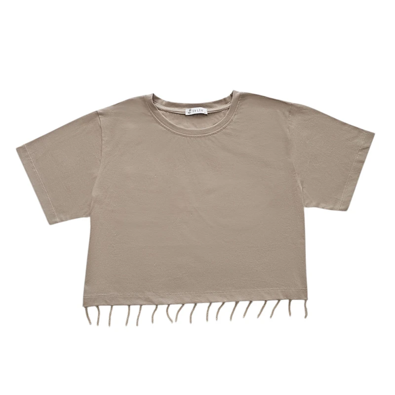 کراپ‌ تی‌شرت آستین کوتاه زنانه ایپلیک زی مدل سنگ دوزی کد IP12.5