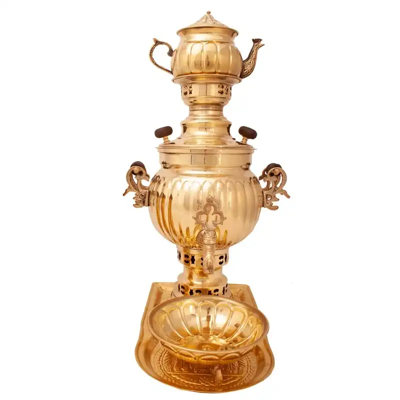 سرویس سماور ذغالی 5 پارچه برنجی مدل آینه