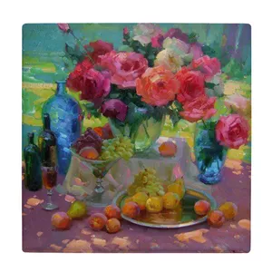  کاشی کارنیلا طرح نقاشی گلهای رز و میوه ها مدل لوحی کد klh2309 