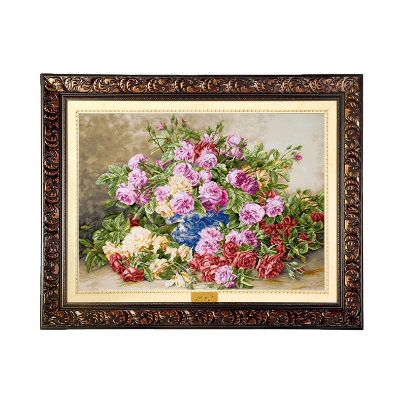 تابلو فرش ماشینی نقش نگار رضوی طرح گل کد 2210D