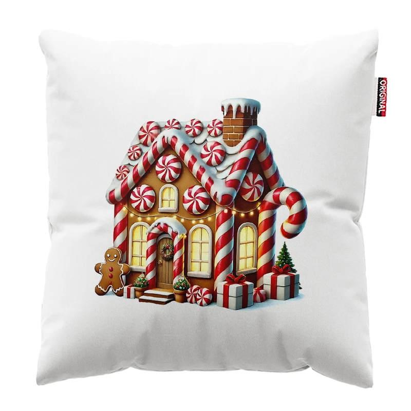 کوسن پاد آفرین مدل کریسمس طرح خانه شکلاتی کد PK302632 سایز 30*30 سانتی متر 