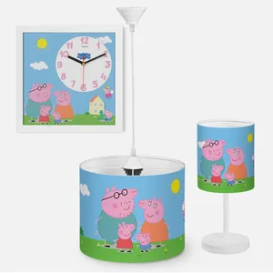 لوستر کودک مدل پپا پیگ کد PI-R-3242 به همراه آباژور و ساعت