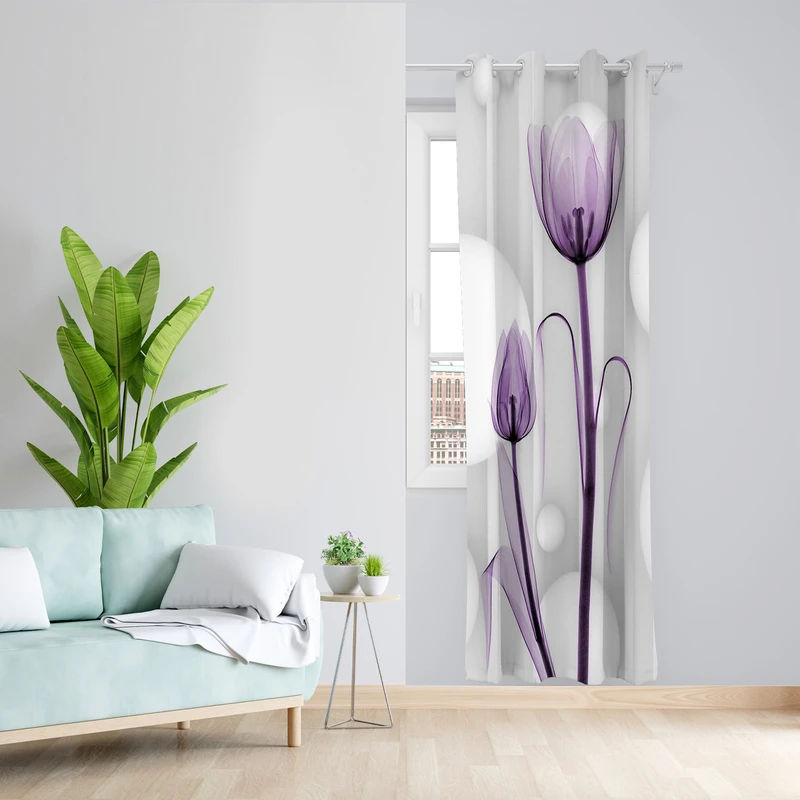 پرده طرح گل لاله مدل مخمل پانچی کد 4817 z سایز 140x200 سانتی متر