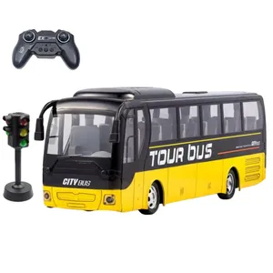 ماشین بازی کنترلی ناب سل مدل اتوبوس توریست بین شهری چراغدار موزیکال شارژی به همراه چراغ راهنمایی