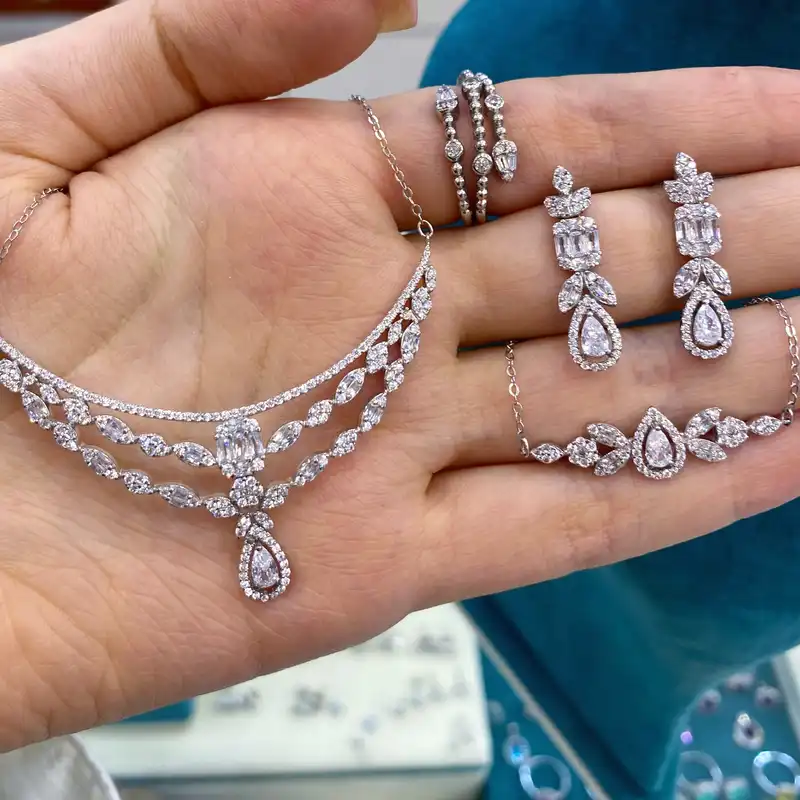 سرویس نقره زنانه مدل دستساز طرح جواهر با روکش رادیوم کد 621