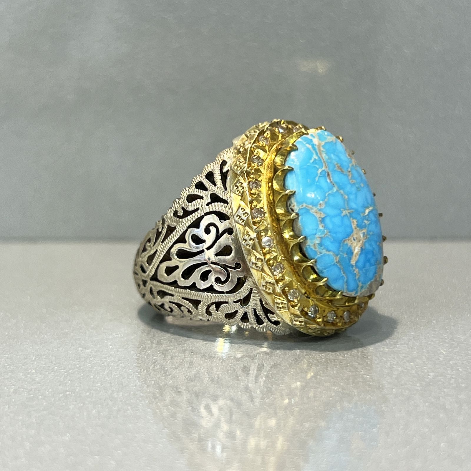 انگشتر نقره مردانه مدل اسپرت با نگین فیروزه نیشابوری 624 - - 4