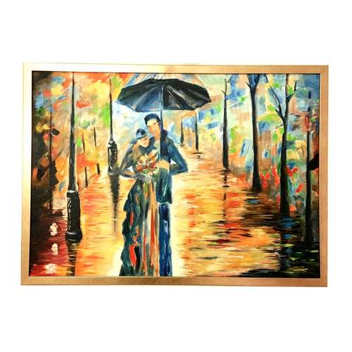 تابلو نقاشي رنگ روغن مدل شب باراني عاشقانه