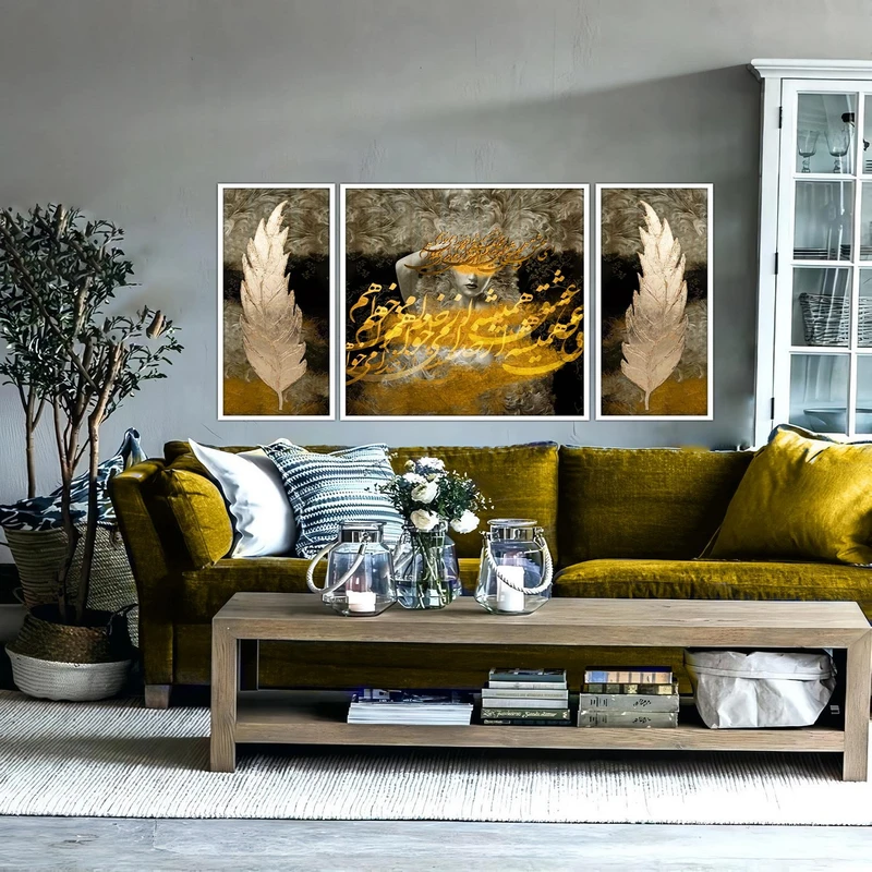 تابلو بکلیت طرح مدرن دیجیتال آرت مدل شاین اکلیلی کد W-2871 مجموعه 3 عددی