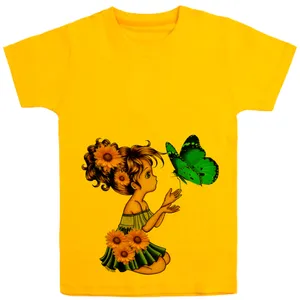 تی شرت آستین کوتاه دخترانه مدل دخترآفتابگردون کد D185 رنگ زرد