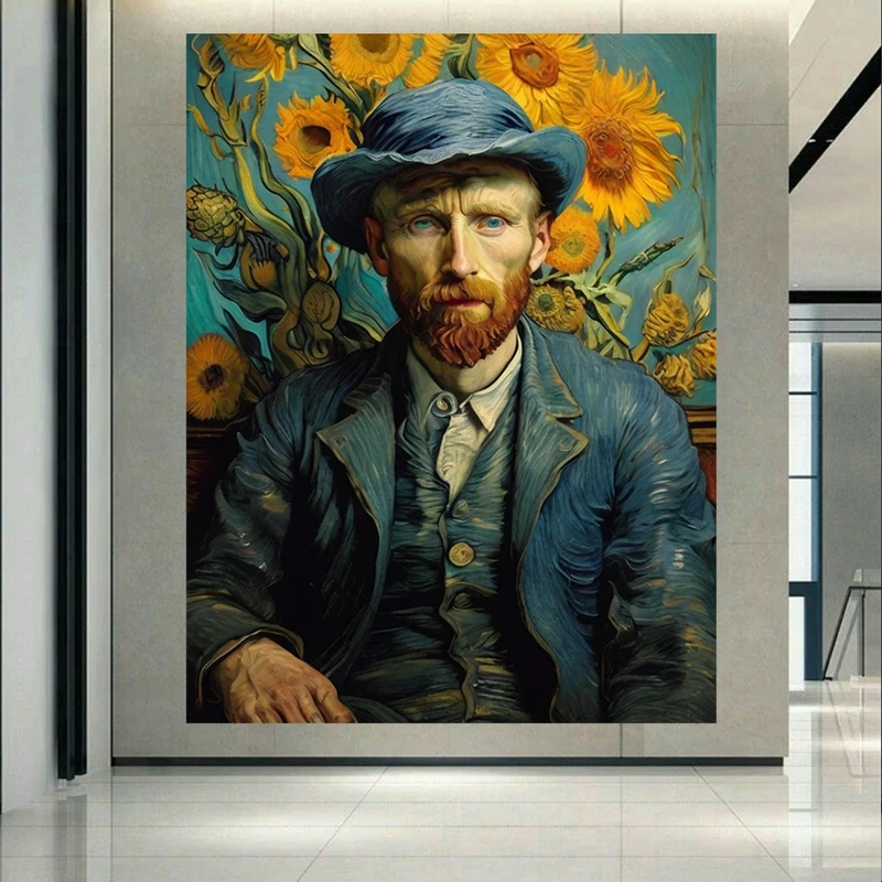 تابلو بوم طرح مخمل ونگوگ مدل گل آفتابگردان کد AR302381