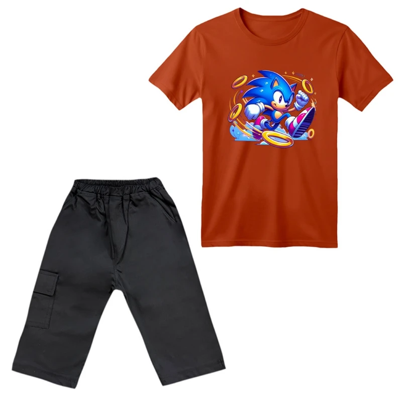 ست تی‌شرت آستین کوتاه و شلوارک دخترانه مدل سونیک کد 10