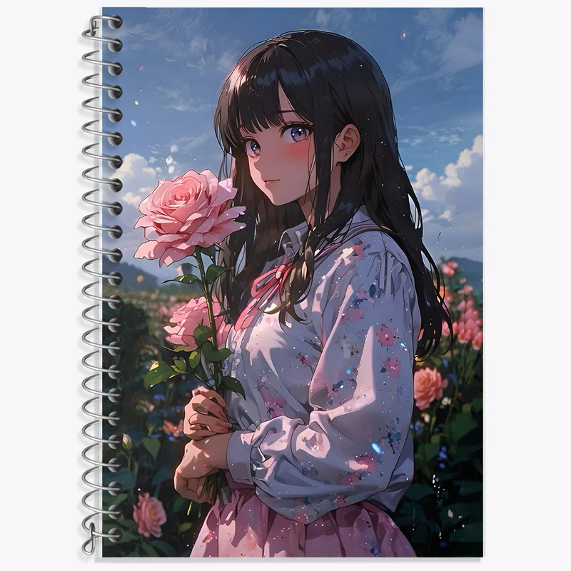 دفتر زبان 50 برگ خندالو مدل دو خط طرح دختر انیمه ای کد F7001