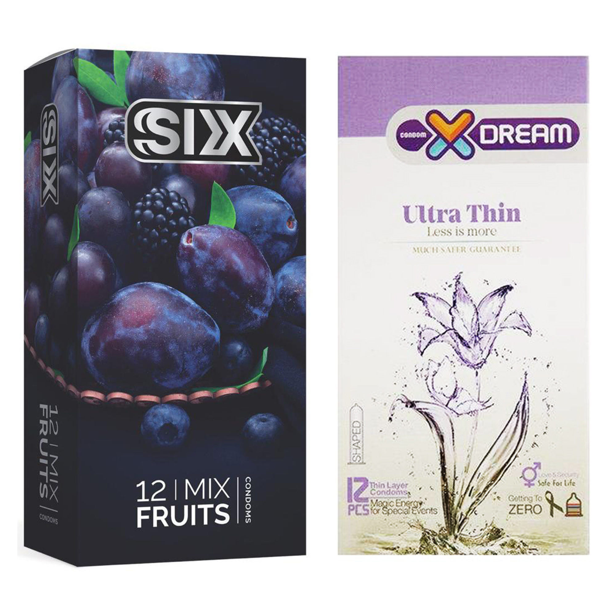  کاندوم سیکس مدل Mix Fruits بسته 12 عددی به همراه کاندوم ایکس دریم مدل Ultra Thin بسته 12 عددی