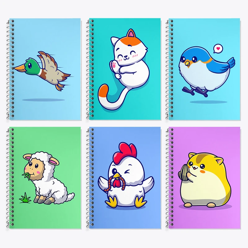 دفتر زبان 50 برگ خندالو مدل دو خط طرح حیوانات بامزه کد 423 مجموعه 6 عددی