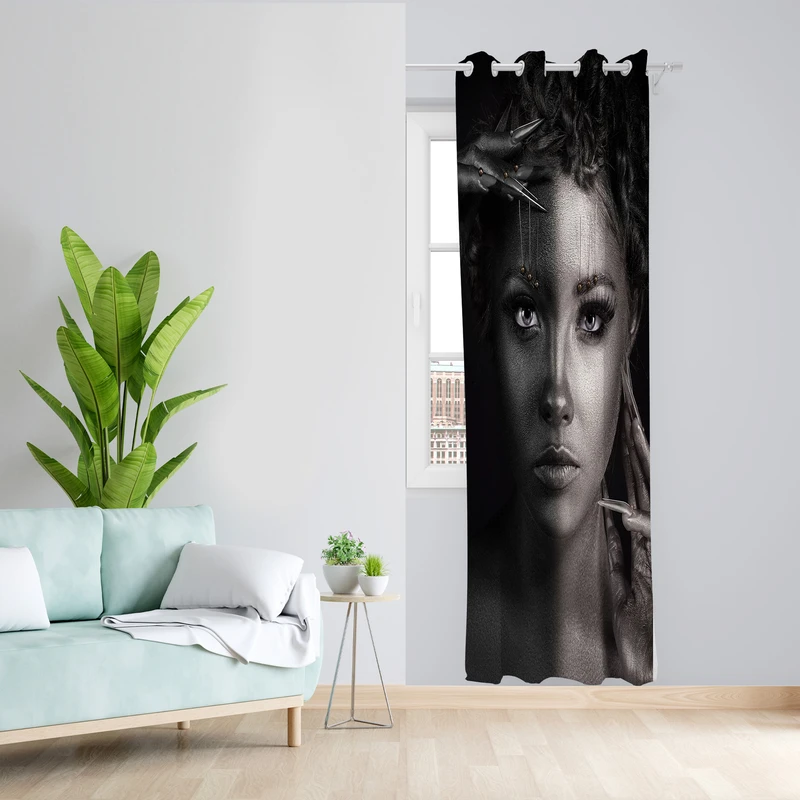 پرده طرح چهره مدل مخمل پانچی کد L 750 Z سایز 140x200 سانتی متر