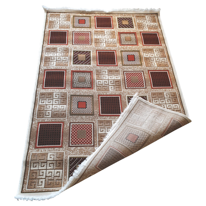 گلیم ماشینی مدل خشتی زمینه کرم