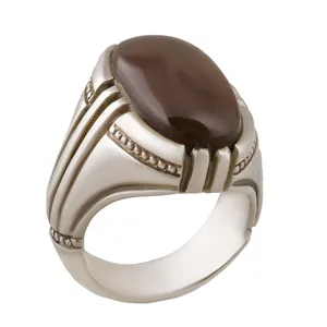 انگشتر نقره مردانه  بازرگانی میلادی مدل رکاب دست ساز سنگ عقیق یمنی کد AM_2819