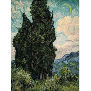 تابلو نقاشی رنگ روغن طرح درختان سرو ونسان ونگوگ کد 6080