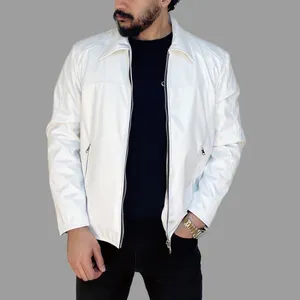 کت چرم مردانه مدل کلاسیک رنگ سفید